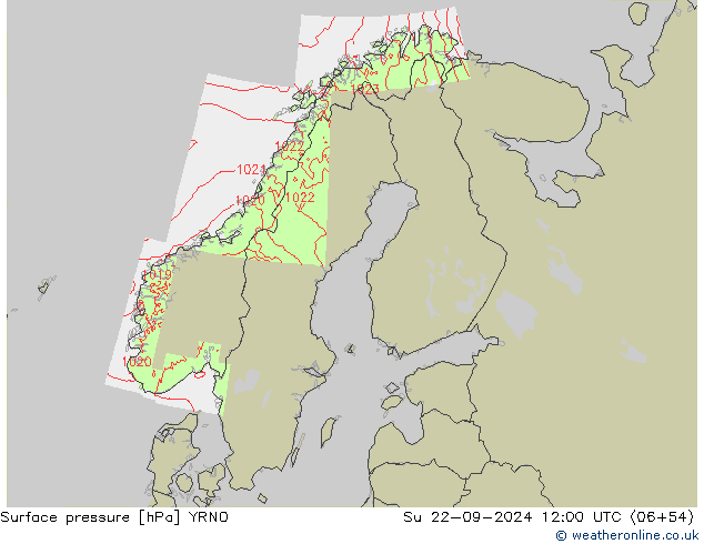 Surface pressure YRNO Su 22.09.2024 12 UTC