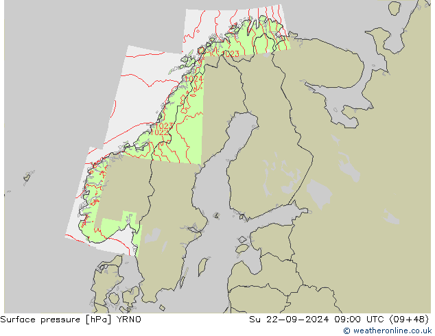 Surface pressure YRNO Su 22.09.2024 09 UTC