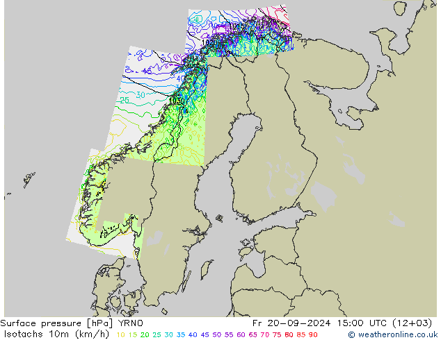 Isotachen (km/h) YRNO Fr 20.09.2024 15 UTC