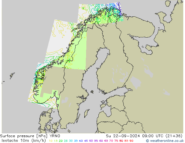 Isotachs (kph) YRNO  22.09.2024 09 UTC