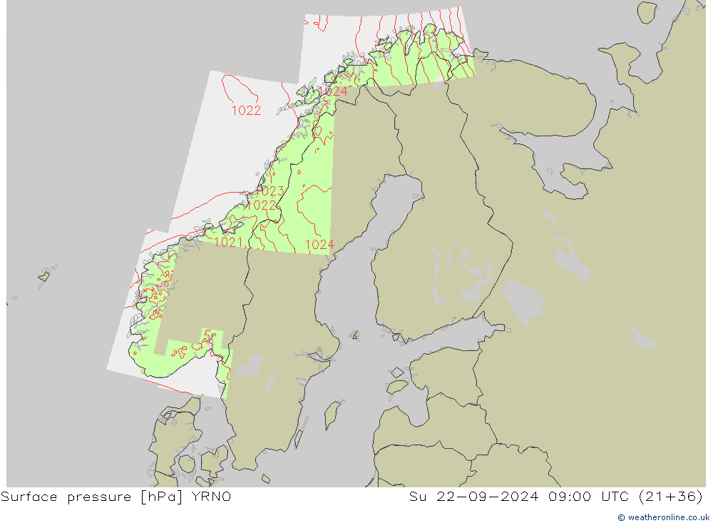 pression de l'air YRNO dim 22.09.2024 09 UTC