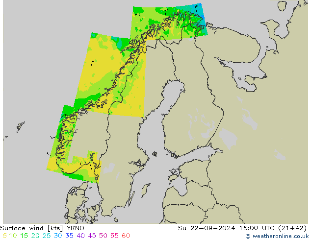 Surface wind YRNO Ne 22.09.2024 15 UTC