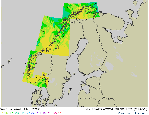 Vent 10 m YRNO lun 23.09.2024 00 UTC