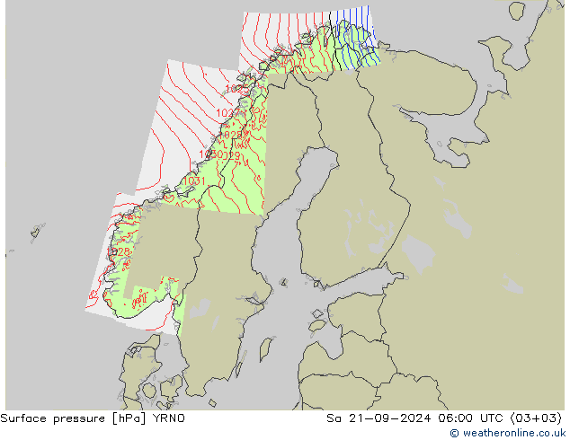 地面气压 YRNO 星期六 21.09.2024 06 UTC