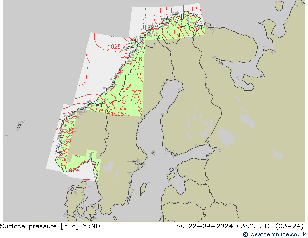 Surface pressure YRNO Su 22.09.2024 03 UTC