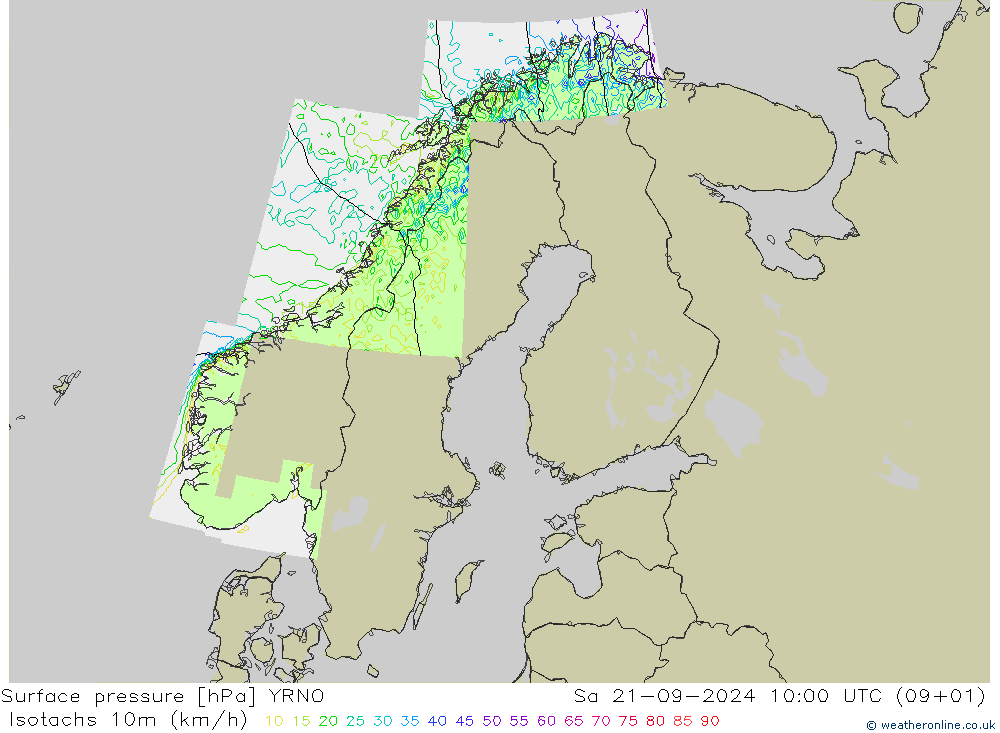 Isotaca (kph) YRNO sáb 21.09.2024 10 UTC