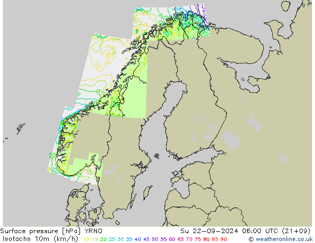 Isotachs (kph) YRNO Dom 22.09.2024 06 UTC