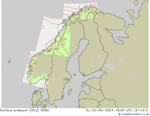 地面气压 YRNO 星期日 22.09.2024 18 UTC