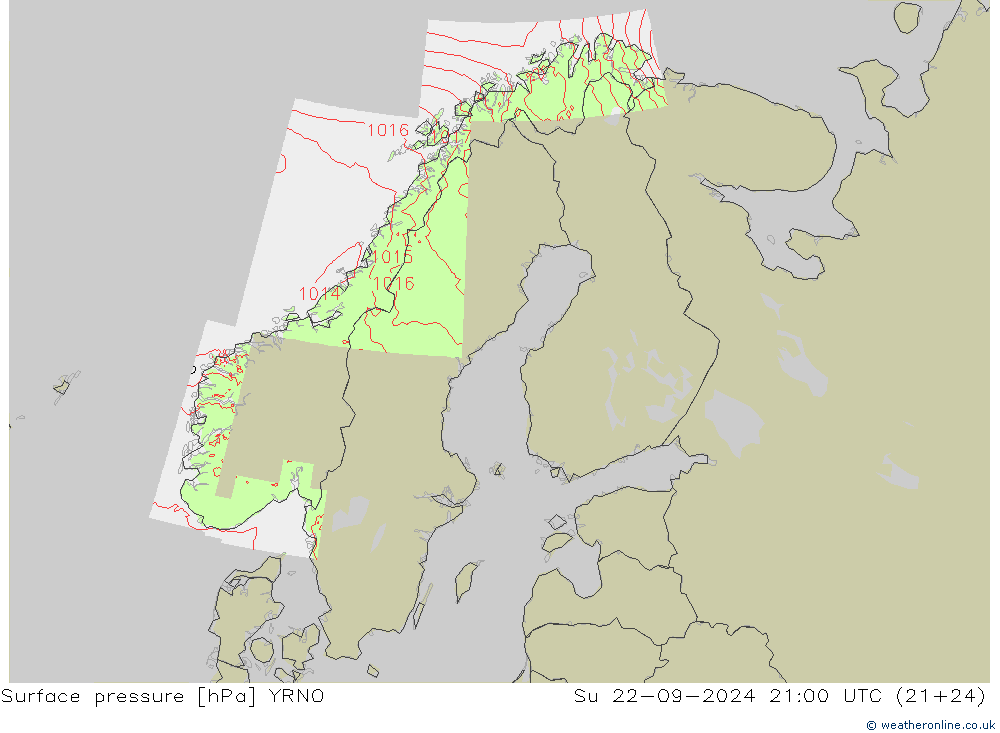 Luchtdruk (Grond) YRNO zo 22.09.2024 21 UTC