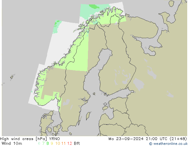 High wind areas YRNO Mo 23.09.2024 21 UTC