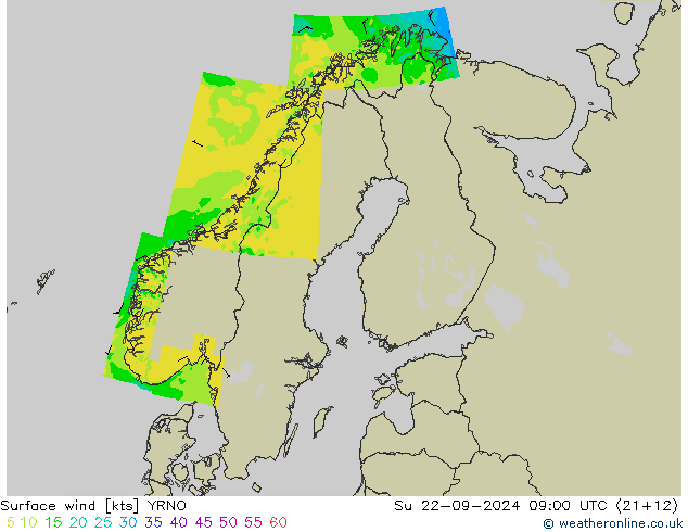 Surface wind YRNO Su 22.09.2024 09 UTC