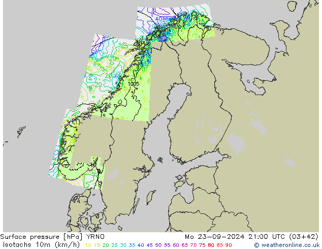 Isotachs (kph) YRNO пн 23.09.2024 21 UTC