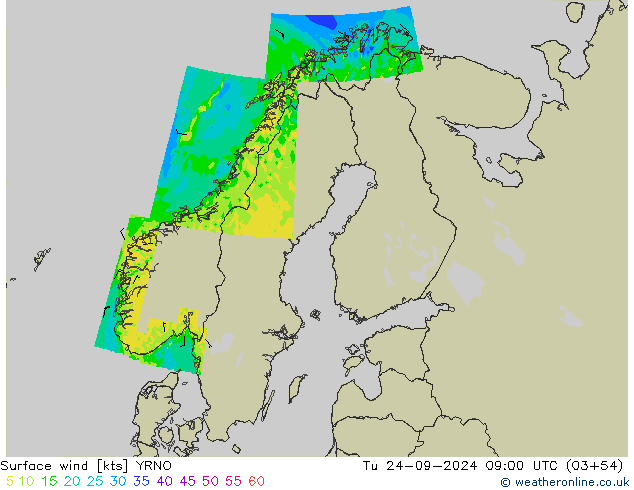 Vento 10 m YRNO Ter 24.09.2024 09 UTC