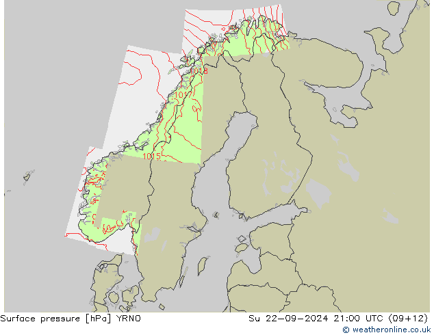 Surface pressure YRNO Su 22.09.2024 21 UTC