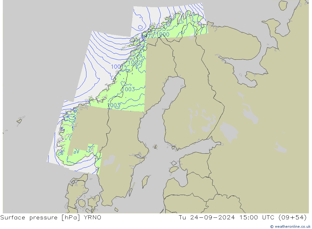 Surface pressure YRNO Tu 24.09.2024 15 UTC