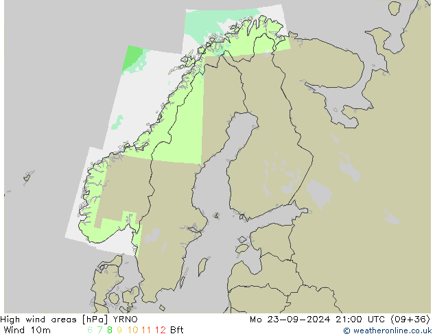 High wind areas YRNO Mo 23.09.2024 21 UTC