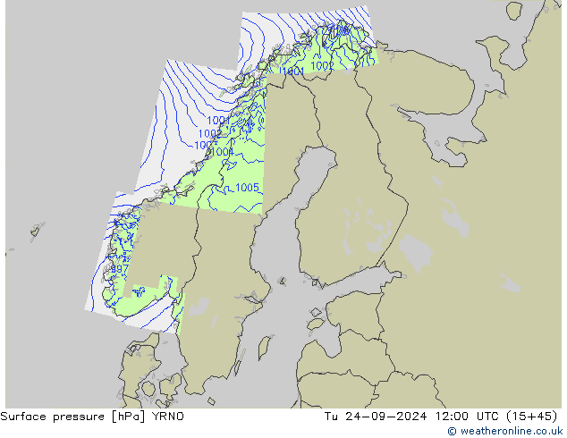 Surface pressure YRNO Tu 24.09.2024 12 UTC