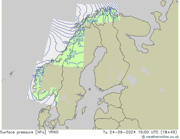 Pressione al suolo YRNO mar 24.09.2024 15 UTC