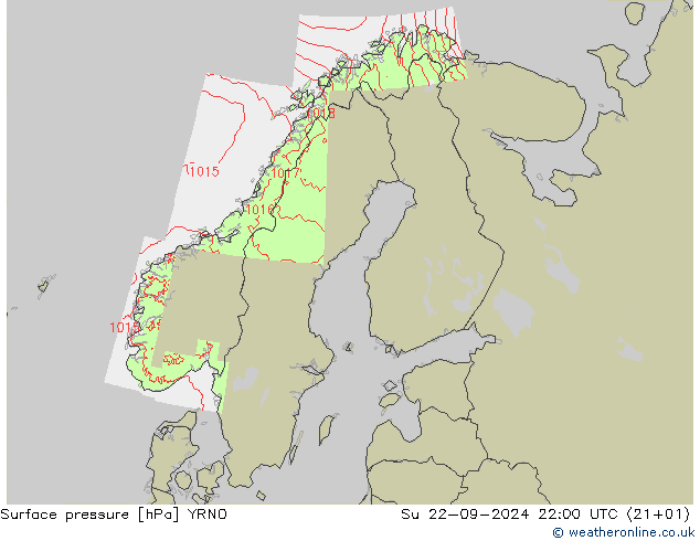 地面气压 YRNO 星期日 22.09.2024 22 UTC