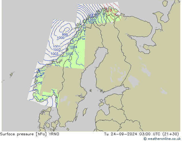 Surface pressure YRNO Tu 24.09.2024 03 UTC