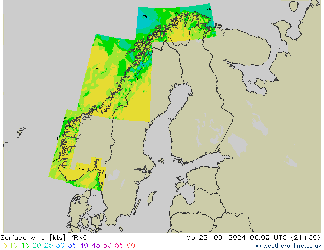 Surface wind YRNO Mo 23.09.2024 06 UTC