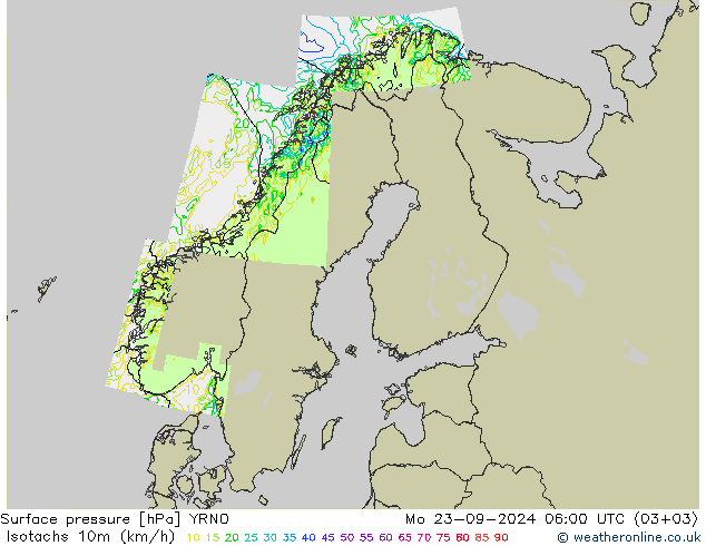 Isotachs (kph) YRNO lun 23.09.2024 06 UTC