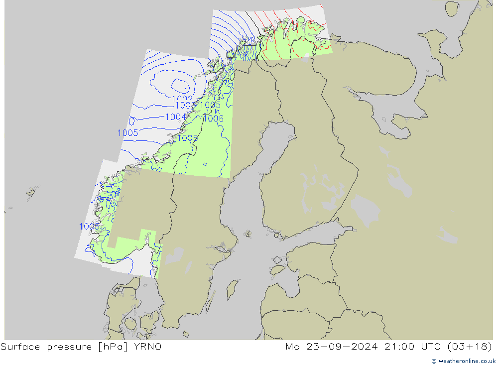 Surface pressure YRNO Mo 23.09.2024 21 UTC