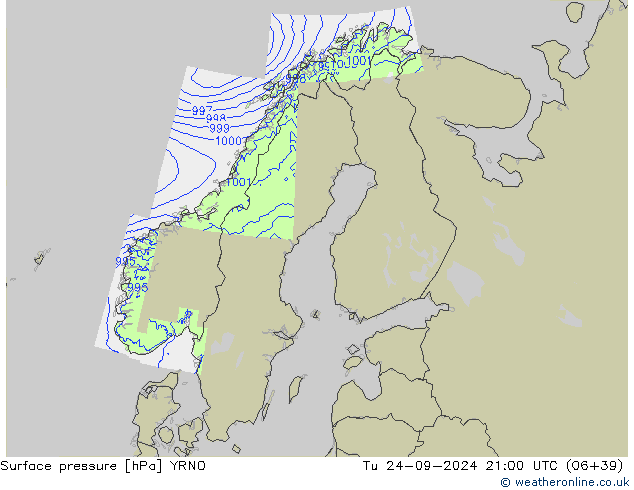 Surface pressure YRNO Tu 24.09.2024 21 UTC