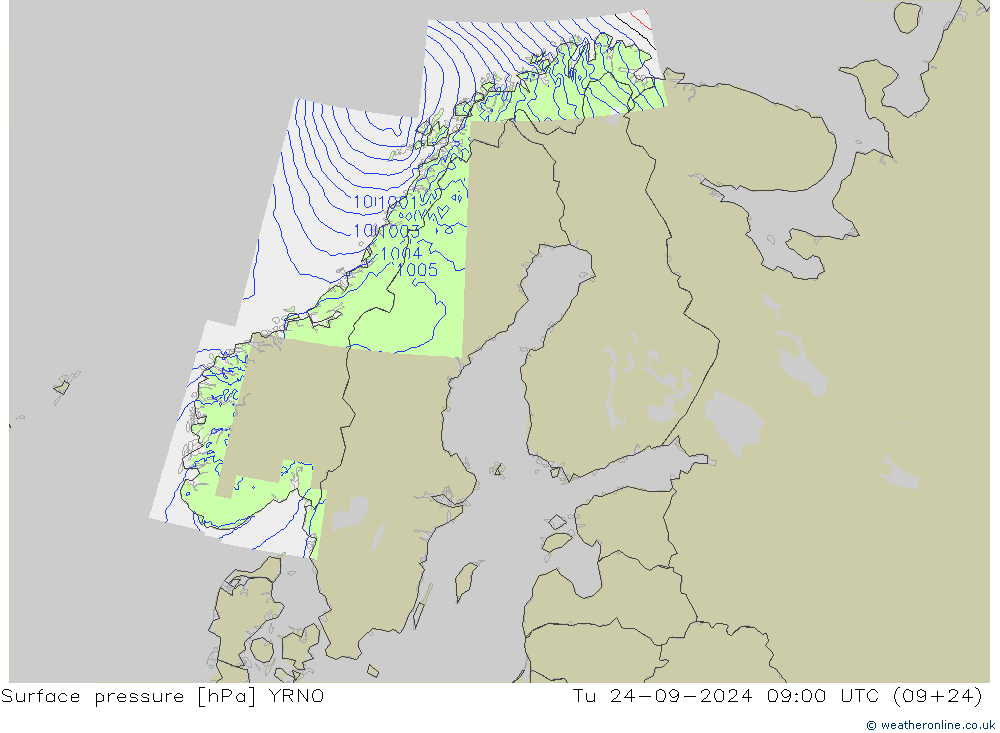 ciśnienie YRNO wto. 24.09.2024 09 UTC