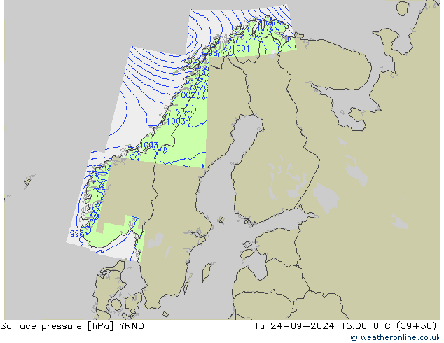 Surface pressure YRNO Tu 24.09.2024 15 UTC