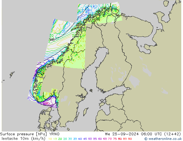 Isotachs (kph) YRNO St 25.09.2024 06 UTC