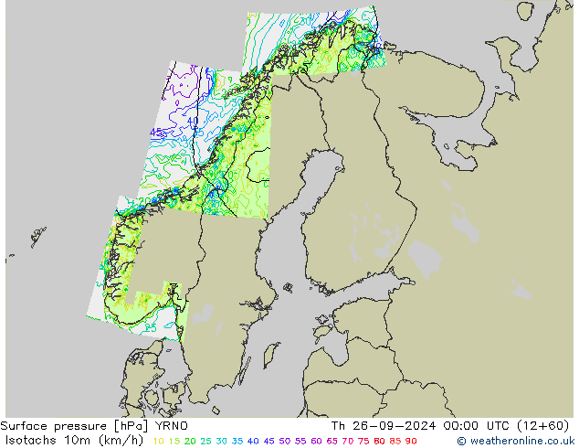 Isotachs (kph) YRNO Th 26.09.2024 00 UTC