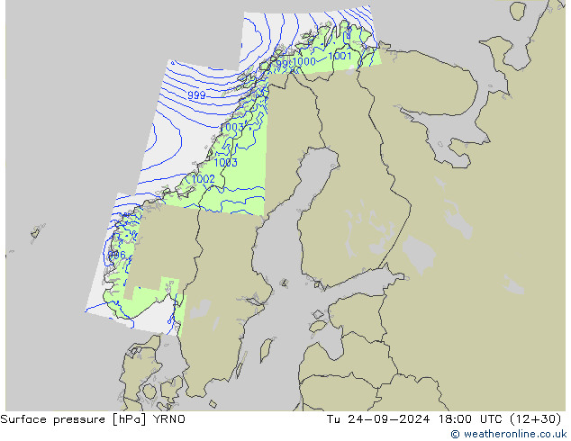 Surface pressure YRNO Tu 24.09.2024 18 UTC