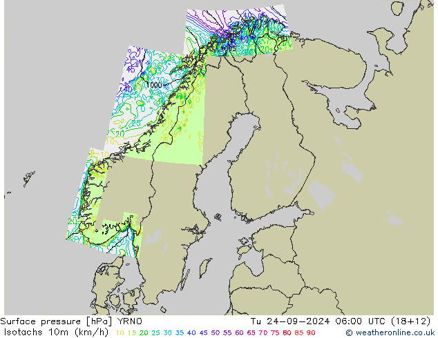 Isotachs (kph) YRNO вт 24.09.2024 06 UTC