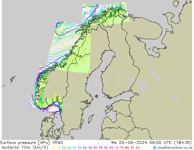 Isotachs (kph) YRNO mer 25.09.2024 06 UTC