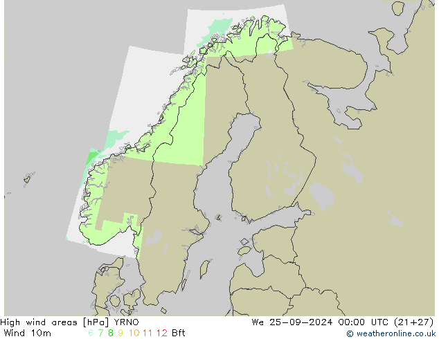 High wind areas YRNO We 25.09.2024 00 UTC