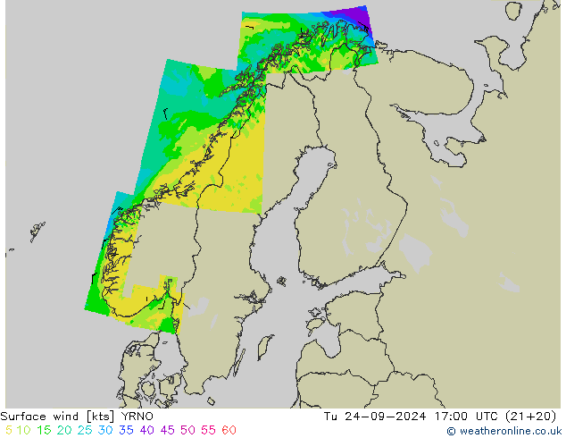 Vento 10 m YRNO Ter 24.09.2024 17 UTC