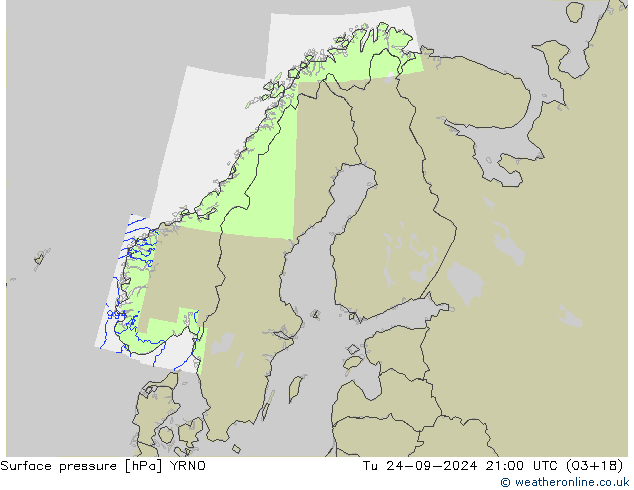 Surface pressure YRNO Tu 24.09.2024 21 UTC