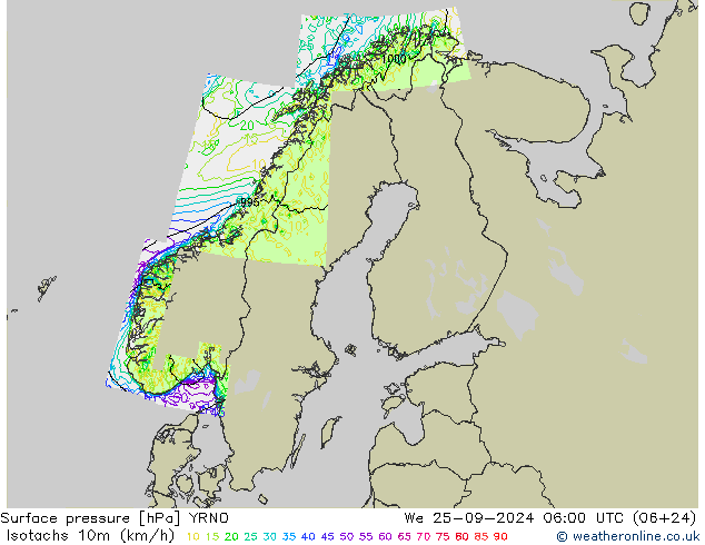 Isotachs (kph) YRNO We 25.09.2024 06 UTC