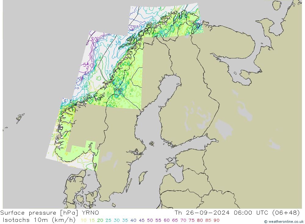 Isotachs (kph) YRNO Th 26.09.2024 06 UTC