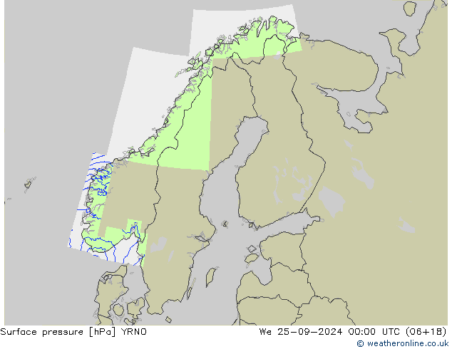 Presión superficial YRNO mié 25.09.2024 00 UTC