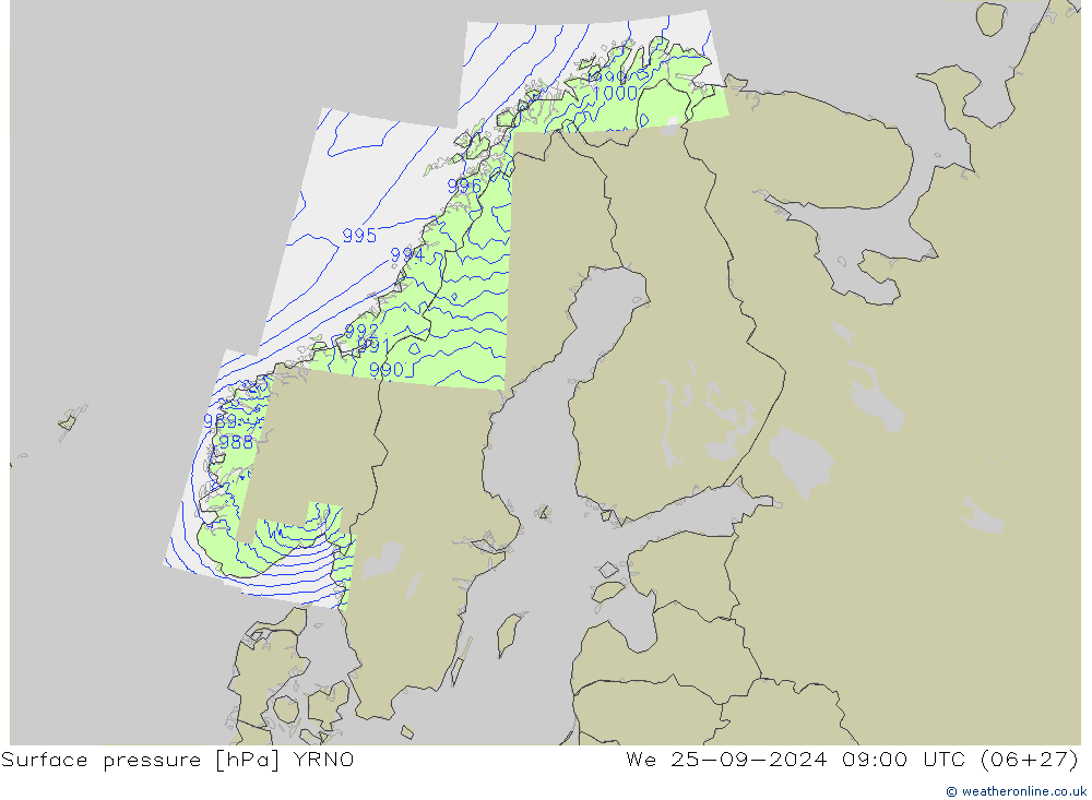 Surface pressure YRNO We 25.09.2024 09 UTC