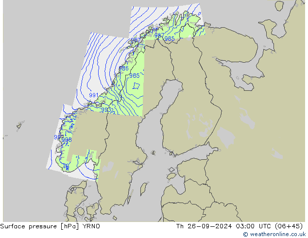 Pressione al suolo YRNO gio 26.09.2024 03 UTC