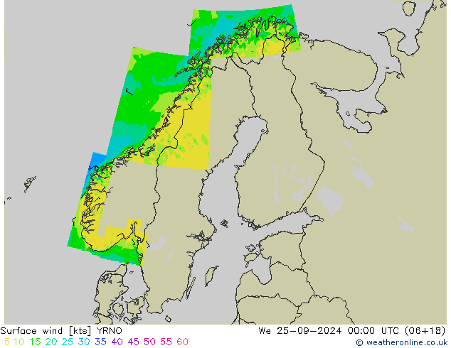 Vento 10 m YRNO Qua 25.09.2024 00 UTC