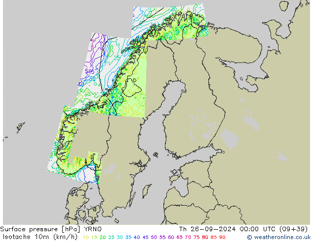 Isotachs (kph) YRNO Čt 26.09.2024 00 UTC