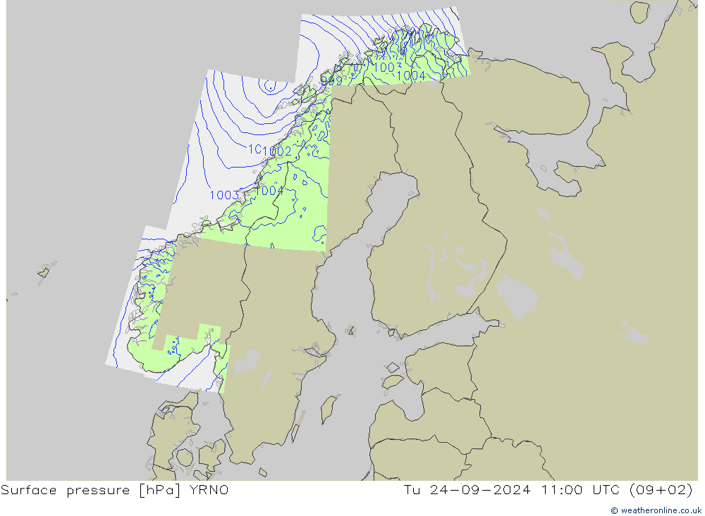 Surface pressure YRNO Tu 24.09.2024 11 UTC