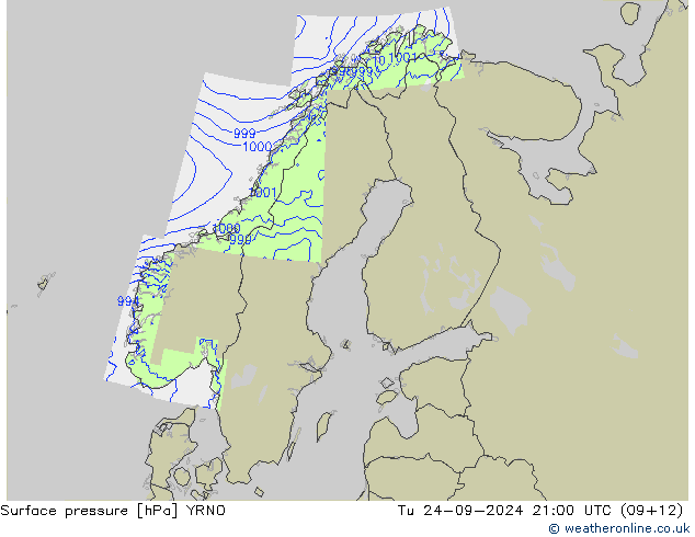 Surface pressure YRNO Tu 24.09.2024 21 UTC