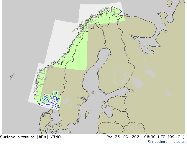 Surface pressure YRNO We 25.09.2024 06 UTC