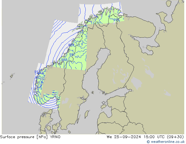 Luchtdruk (Grond) YRNO wo 25.09.2024 15 UTC