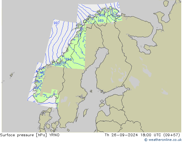 Luchtdruk (Grond) YRNO do 26.09.2024 18 UTC